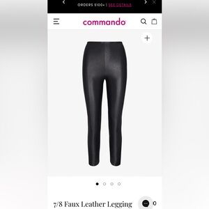 Commando Faux Leather Leggings. Black. Size small.